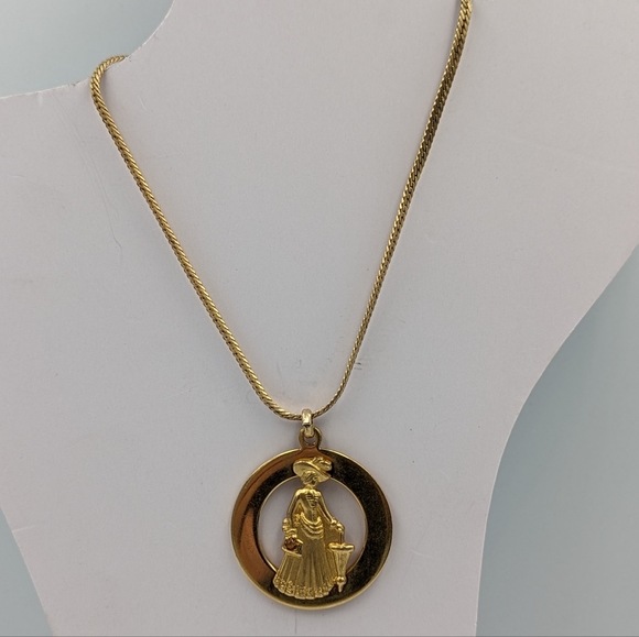 Avon Mrs. Albee Pendant 10K Gold Filled On 14K GF Flat Curb Chain 15" Vintage - Picture 6 of 13
